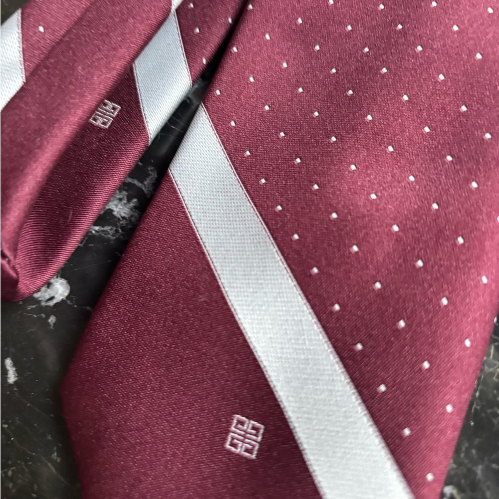 Vintage Givenchy Burgundy and Silver Men's Tie Prom - Picture 2 of 5